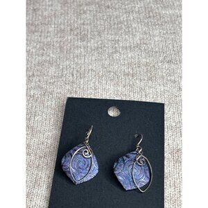 Abstract Geometric Spiral Metal Dangle Earrings Purple Black Silvertone .75 inch